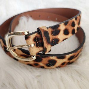 J Crew Women's Belt Size S Small Skinny 1" Leopard Print Calf Pony Hair Fur